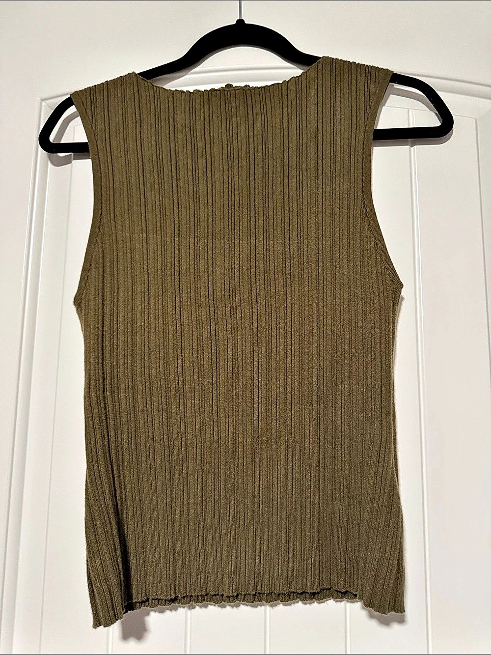 Quince Cotton Cashmere Ribbed Tank Top, Olive, XL